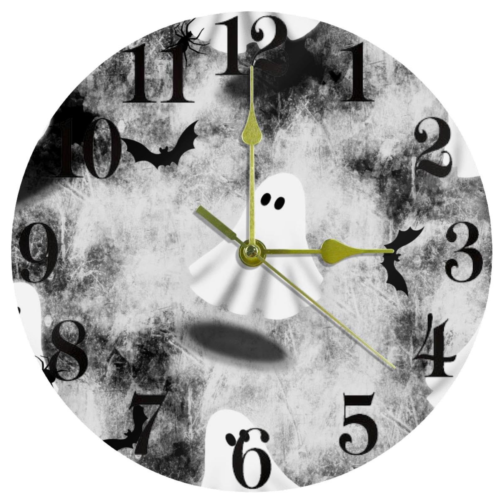 Horloge murale grunge Halloween araignée et chauve-souris avec mouvement quartz