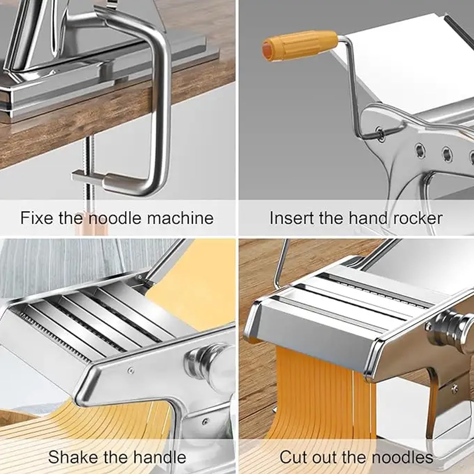 Pasta Maker Manuelle Edelstahlmaschine mit Handkurbel, 3 einstellbare Breiteneinstellungen, einfach zu bedienende Nudelpresse für runde und dünne Nudeln, langlebiges Design