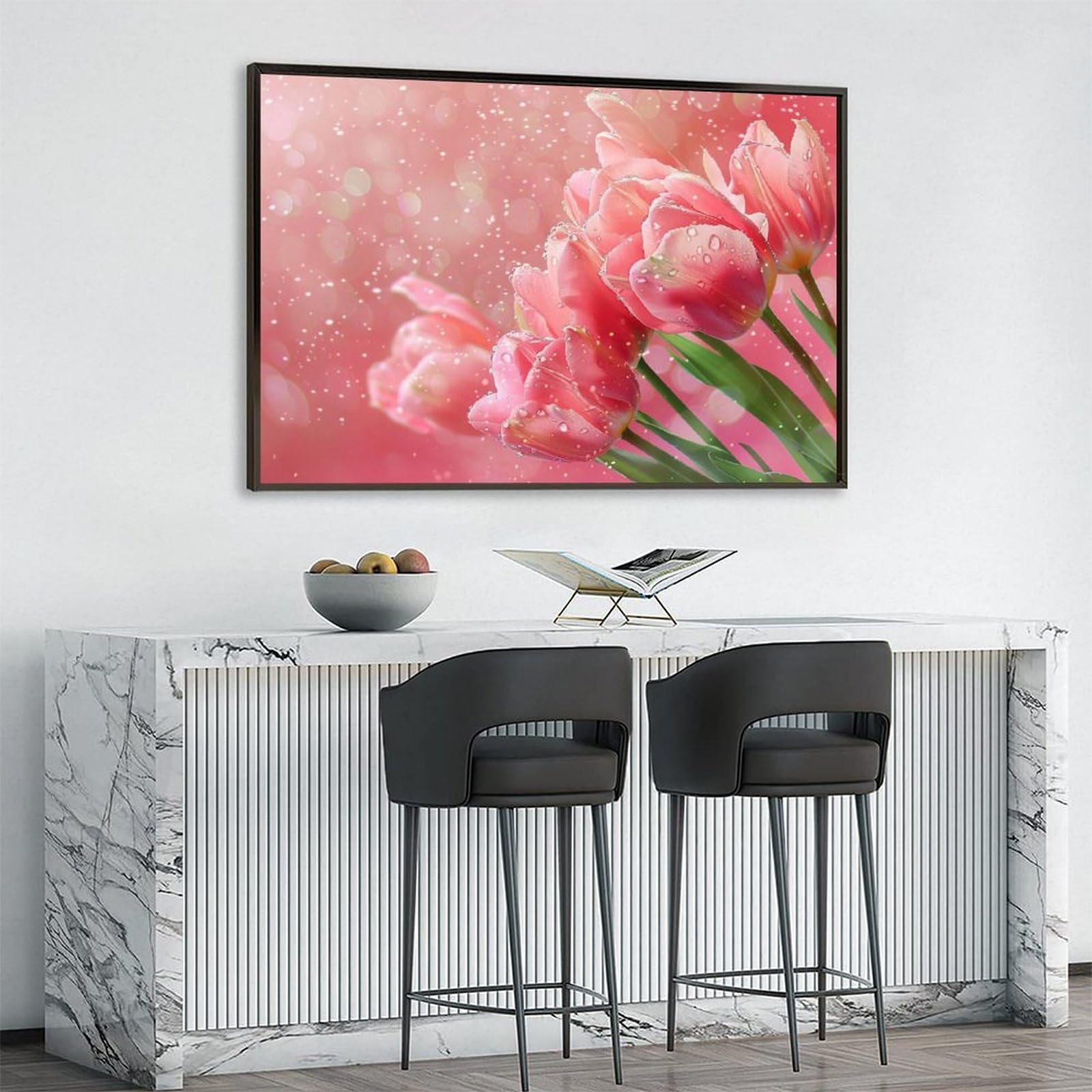 Amazon.co.jp: 絵画 ピンクの背景のチューリップ アートパネル