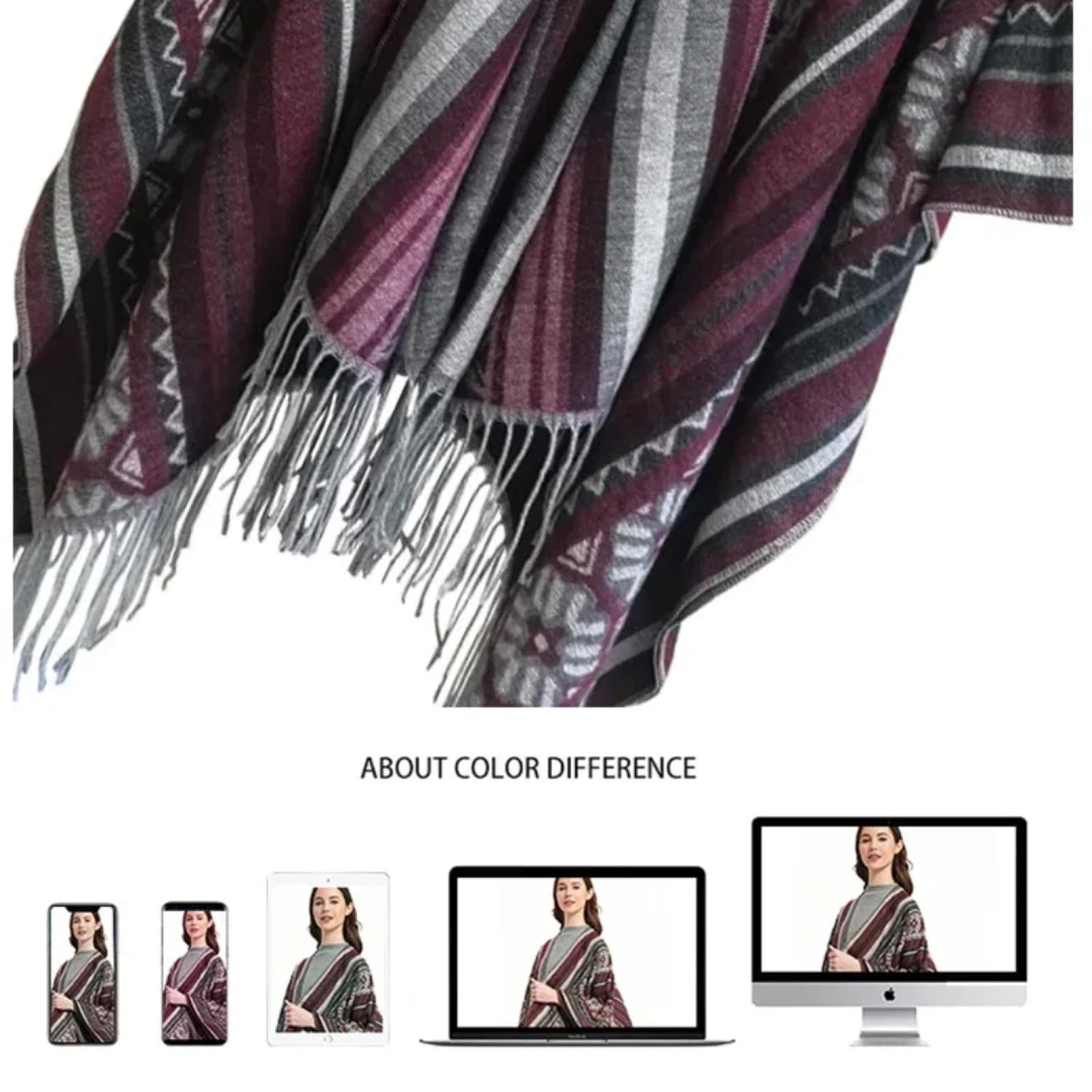 Sciarpa Scialle Invernale Sciarpe Sciarpa con Stampa Geometrica E Nappa, da Donna, Invernale, Calda, Lunga, Avvolgente, Comoda, Boho, Spessa, Coperta