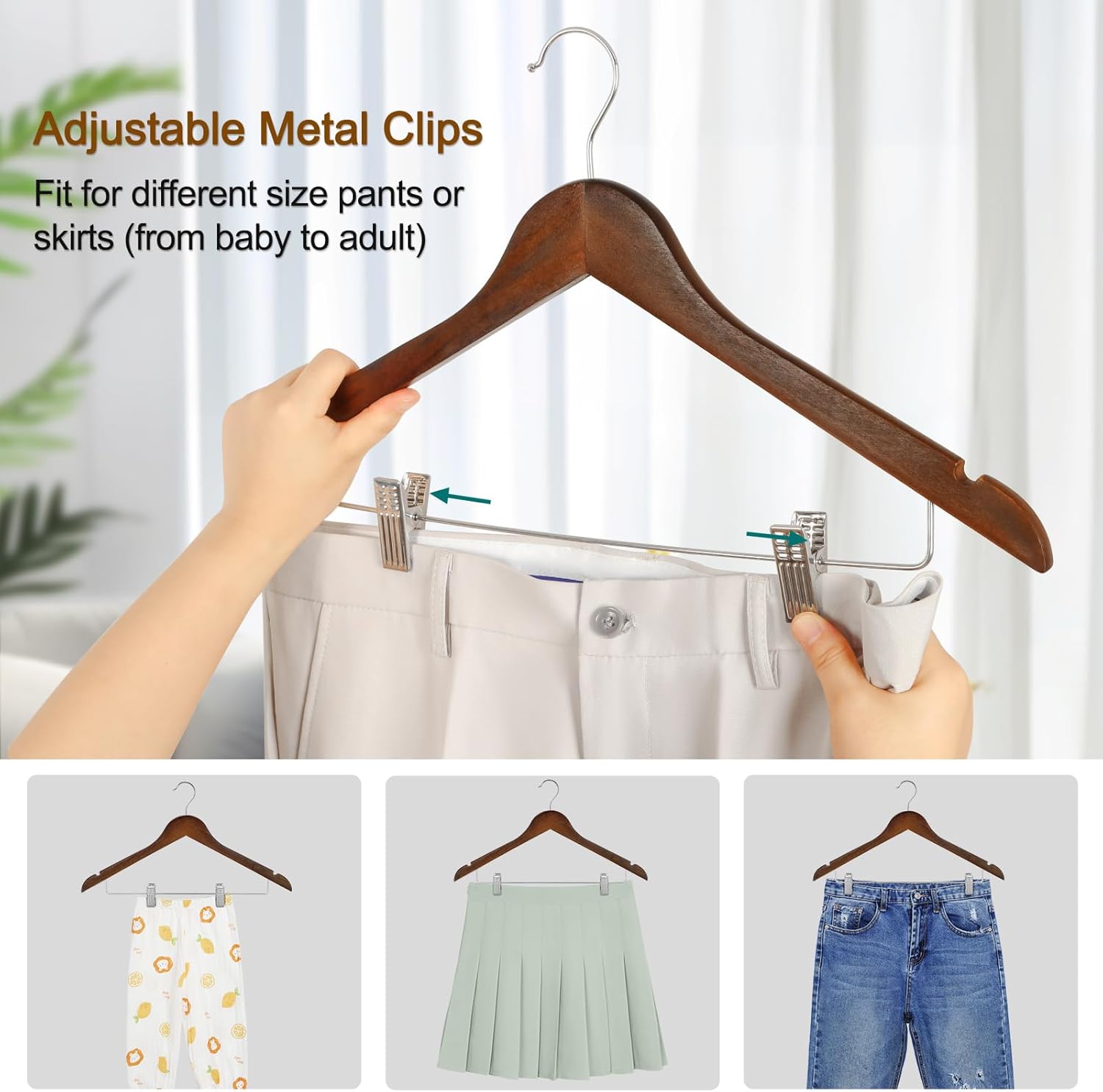 TOPIA HANGER Wooden Suit Hangers with Adjustable Metal Clips (10 Pack), Solid Wood Clothes Hangers, 360° Swivel Hook, Premium Retro Finish Pants Hangers for Clothes Coat, Jeans, Blouse-CT28A - Image 4