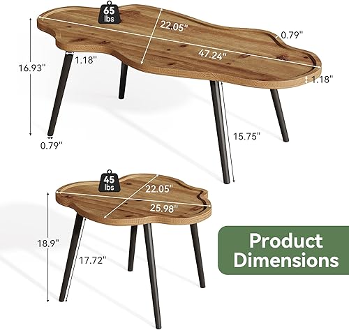 Miniatura 2 de Juego de 2 mesas de centro anidables, mesas de centro de madera maciza con mesa de nube, mesas decorativas apilables con pies antideslizantes