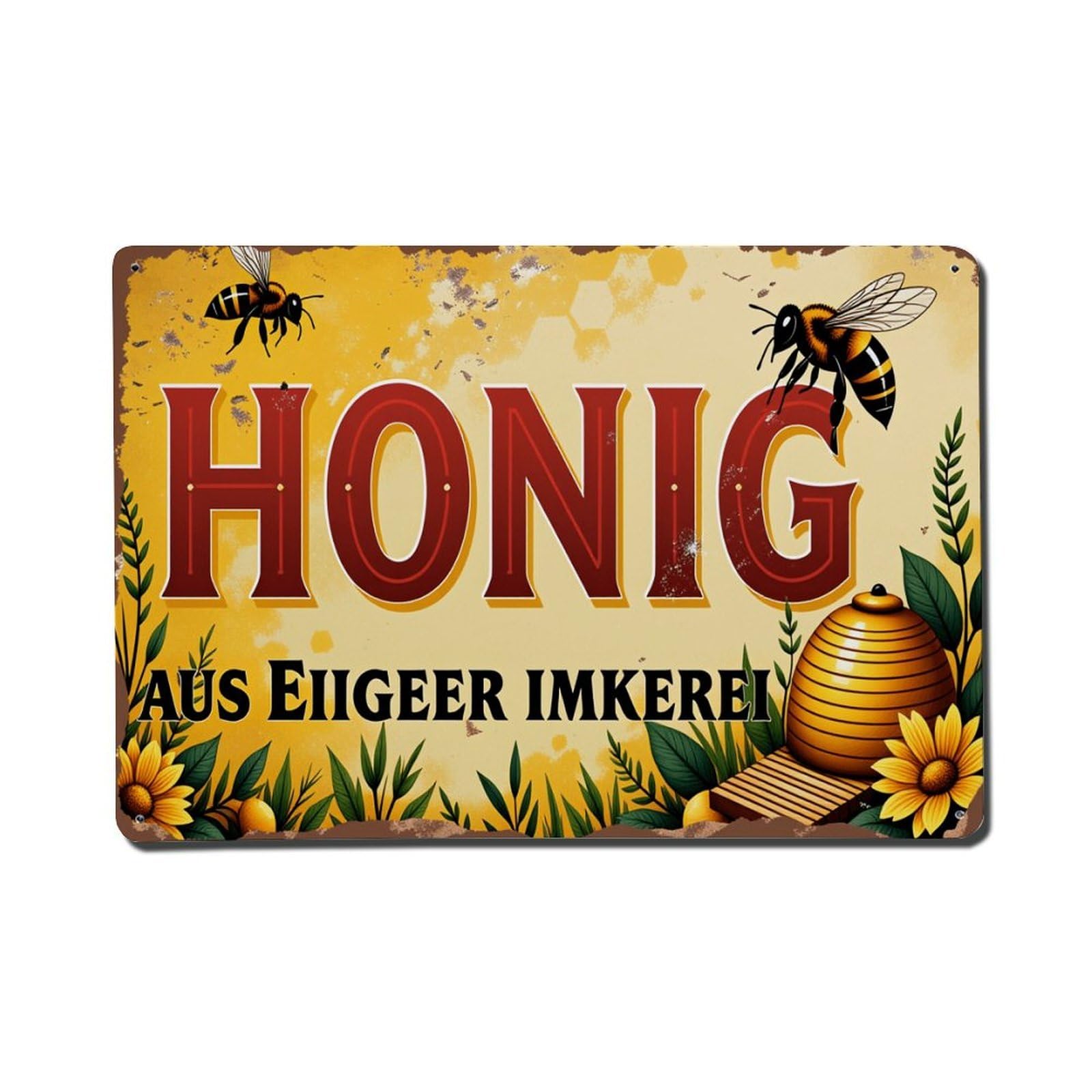 Honey Bee Hive Flower Leaf Tin Sign Vintage Metal Poster Retro Bar, Home, Man Cave, Kitchen, Laundry Room Wall Art Decor Gift 8x12 Inch