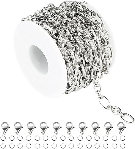 UMAOKANG Cadenas Rolo de acero inoxidable de plata de 16.4 pies para hacer joyas, collar de hip-pop en relieve, cadena de eslabones de cable en