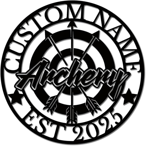 Personalized Archery Metal Wall Art, Custom Name with Bow and Arrow Design, Sports Decor for Game Room, Office and Man Cave (Style-1)