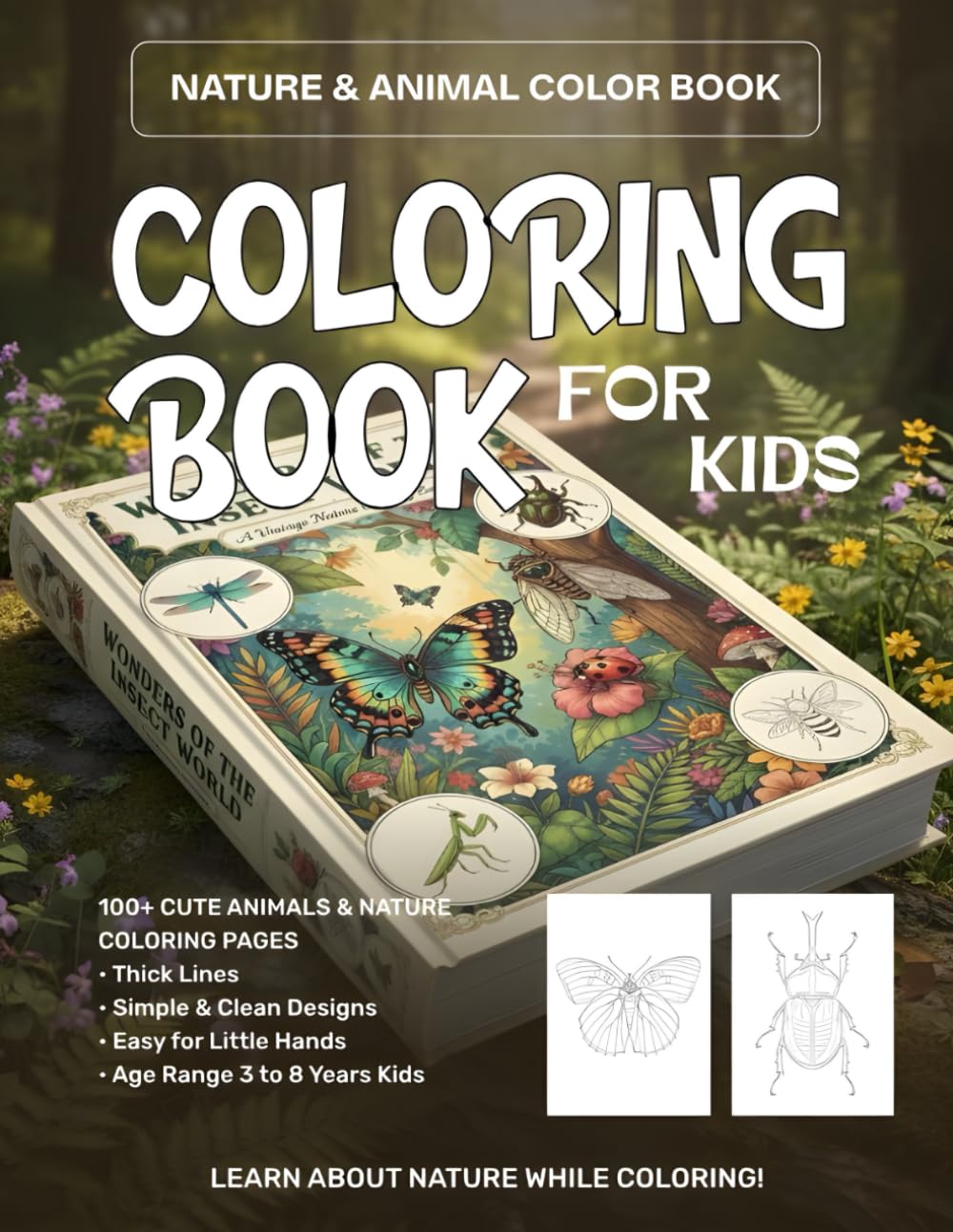 Cute Animals & Nature Coloring and Learning Book for Kids: Nature & Animal Coloring Book Ages 3–8