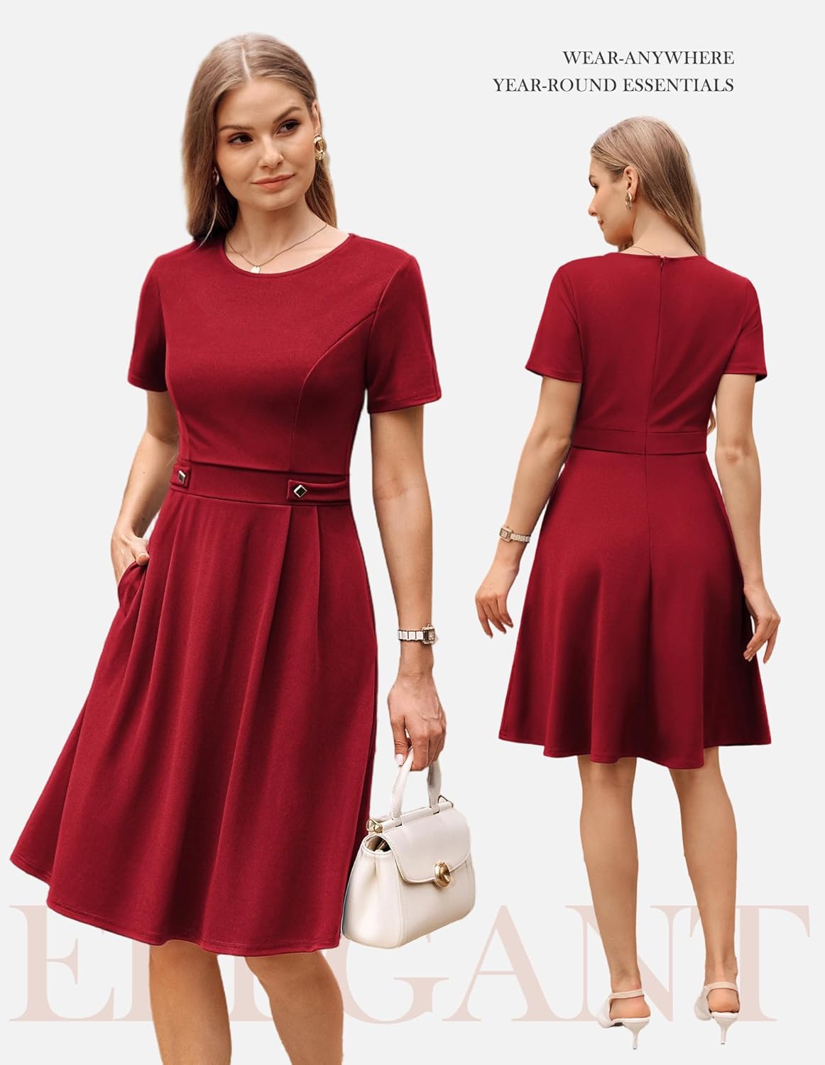 GRACE KARIN Church Dresses for Women 2026 Short Sleeve A Line Work Dresses Fit and Flare Dress with Pockets - Image 6