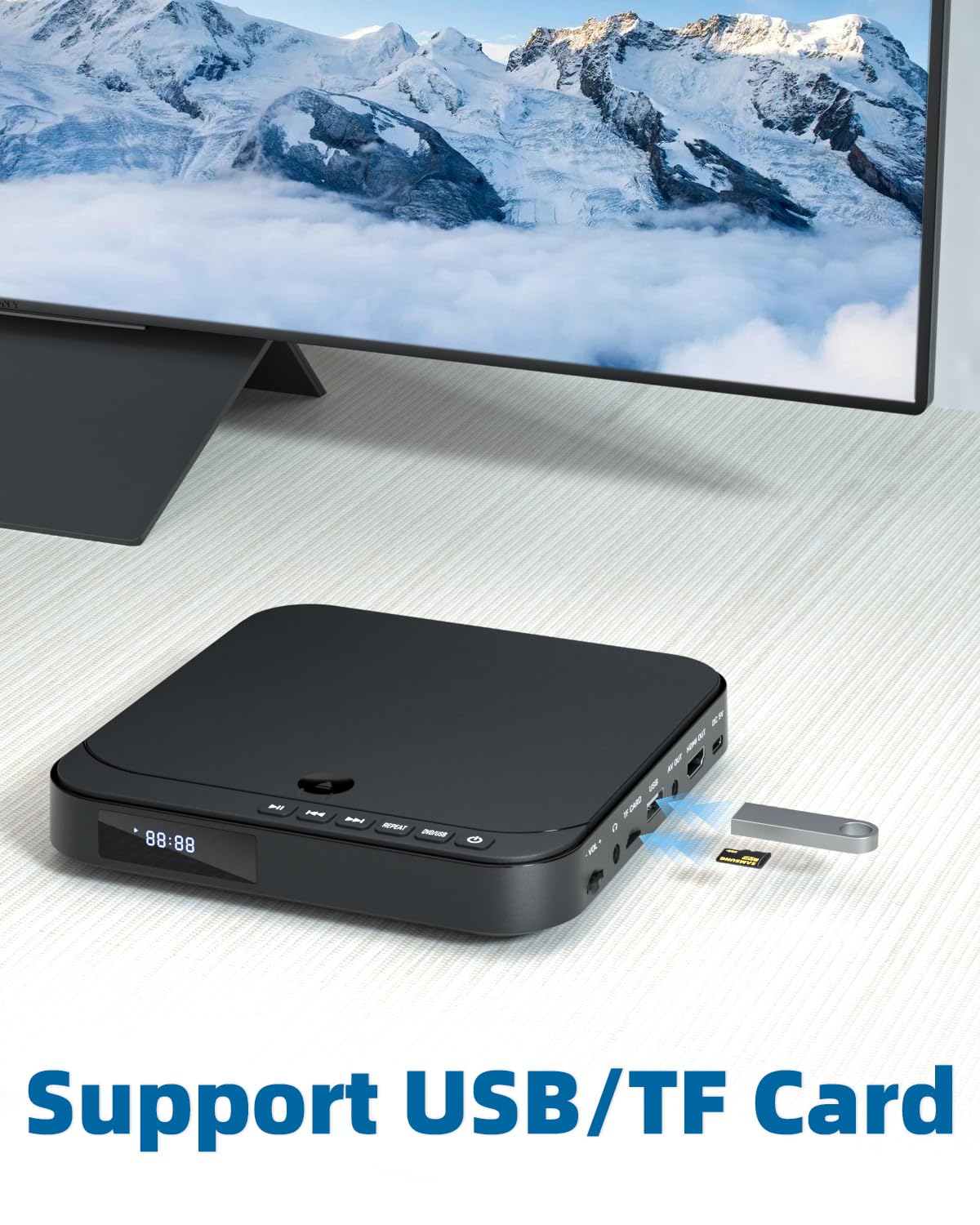 Reproductor de DVD para TV, Mini Reproductor DVD HDMI 1080p HD con Todas Las regiones, Anti-Choque, integración PAL/NTSC y Control Remoto