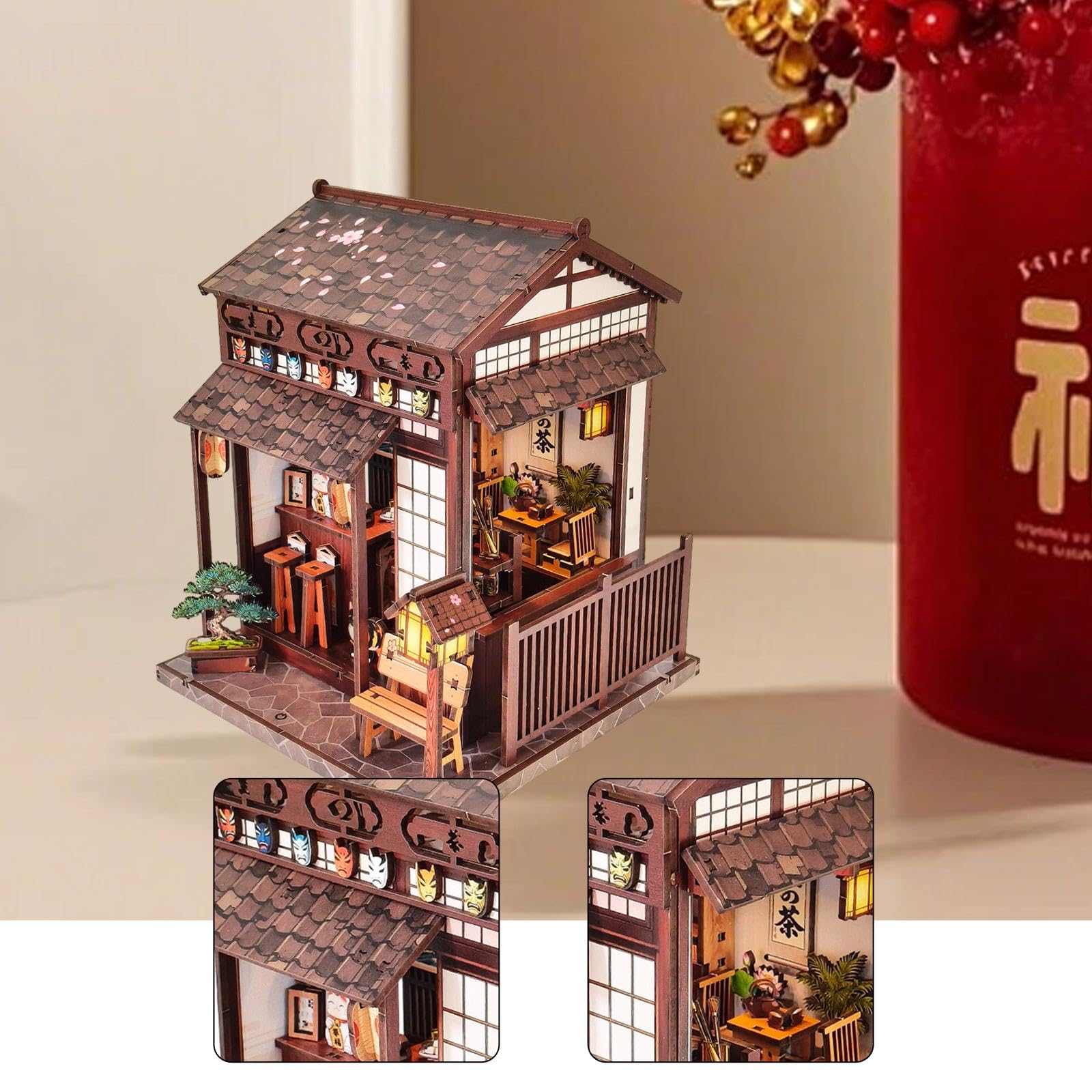 Colcolo Kit per Costruire Una Casetta da tè in Miniatura in Legno, Regalo di Compleanno con Luci a LED, Progetto Creativo Fai-da-Te per Bambini E Adulti.
