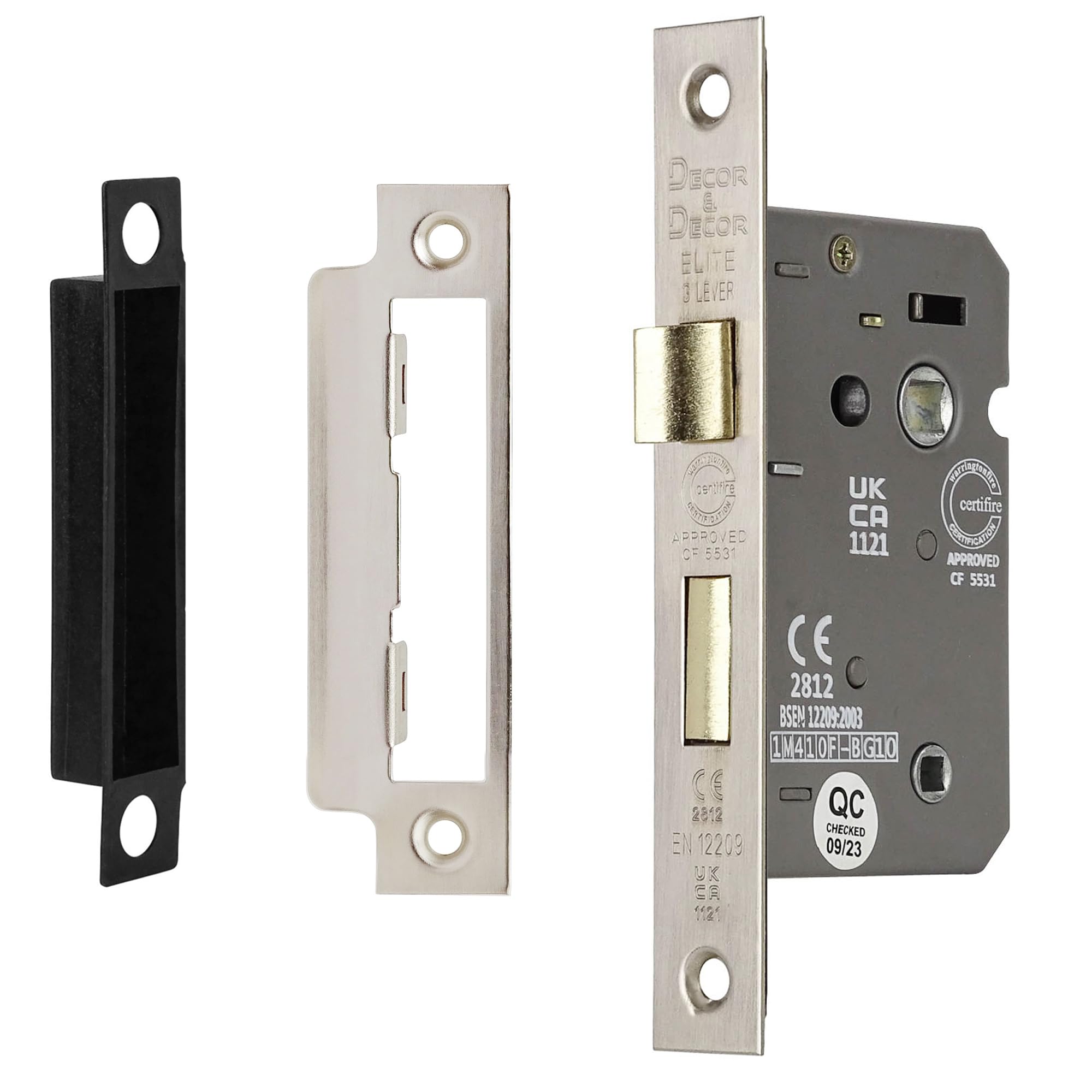 Decoranddecor Bathroom Mortice Lock - 3inch / 76mm - Satin Nickel - Fire Rated - UKCA & CE Approved, 3-inch (76mm) - Image 2