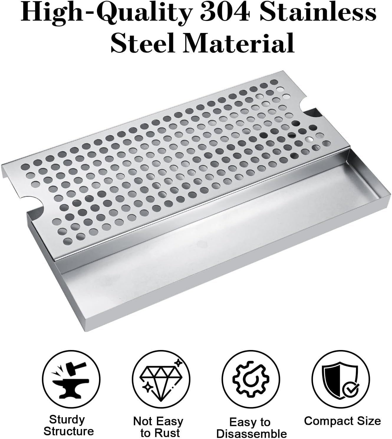 Kegerator Drip Tray Stainless Steel Beer Drip Tray, Bar Drip Trays Keg Drip Tray for Kegerator, Kegrator Drip Mat Kegerator Accessories with Anti-Skid Pads