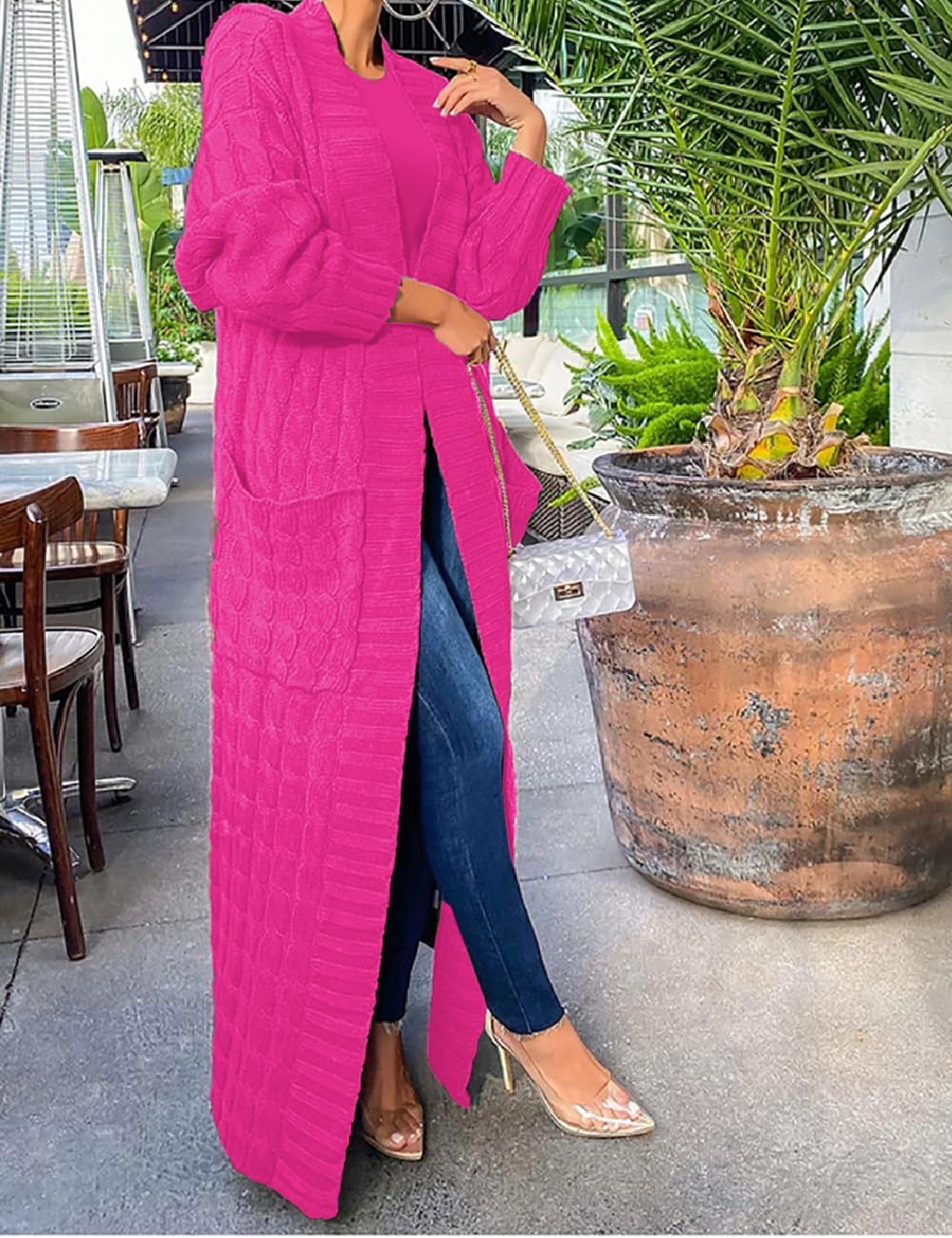 Womens Stylish Cable Knit Dual Chunky Cardigan with Pockets - Image 5