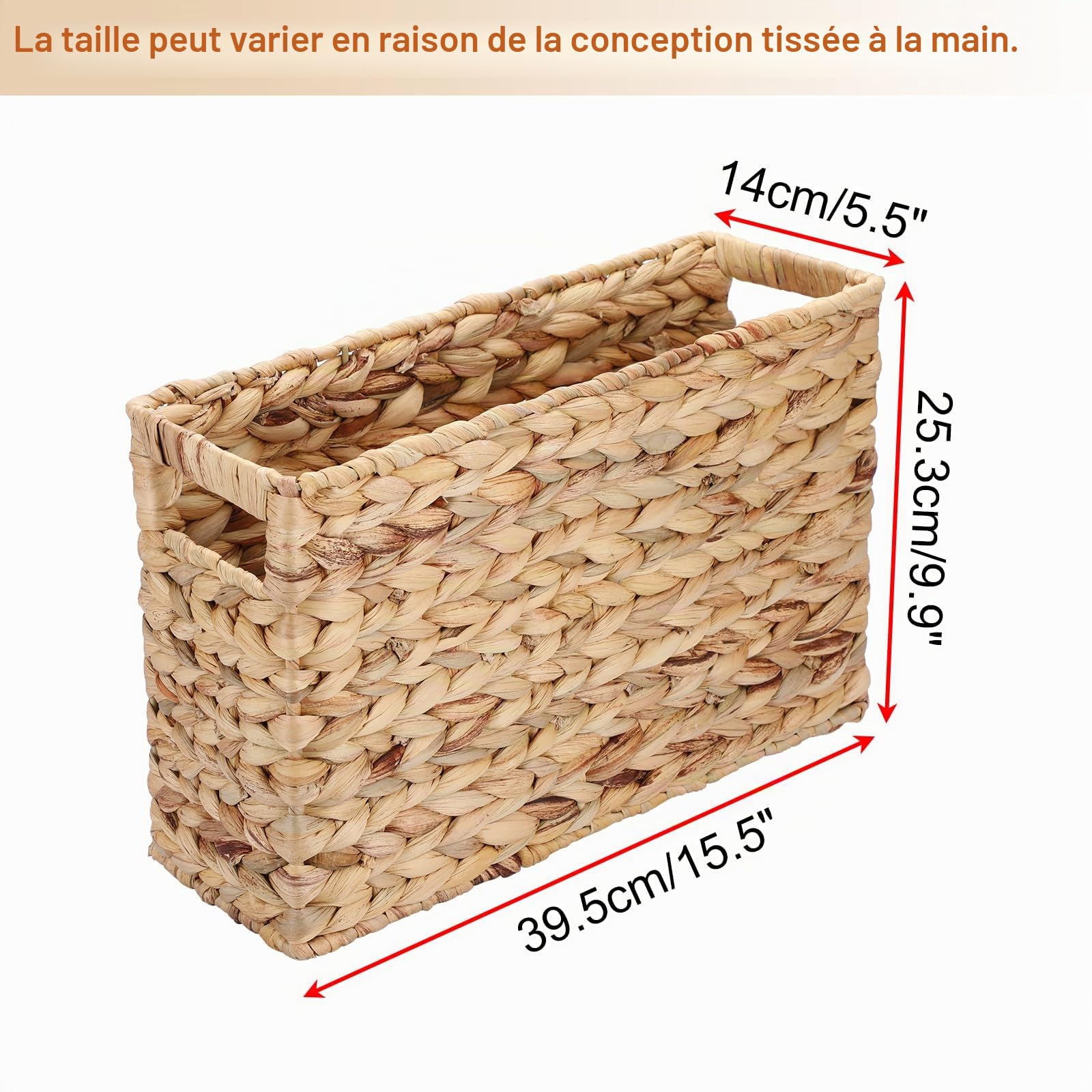 Porte-journaux robuste en jacinthe d'eau, panier de rangement tissé, porte-documents, panier en osier pour livres, magazines, papiers, 39,5 x 14 x 25,3 cm