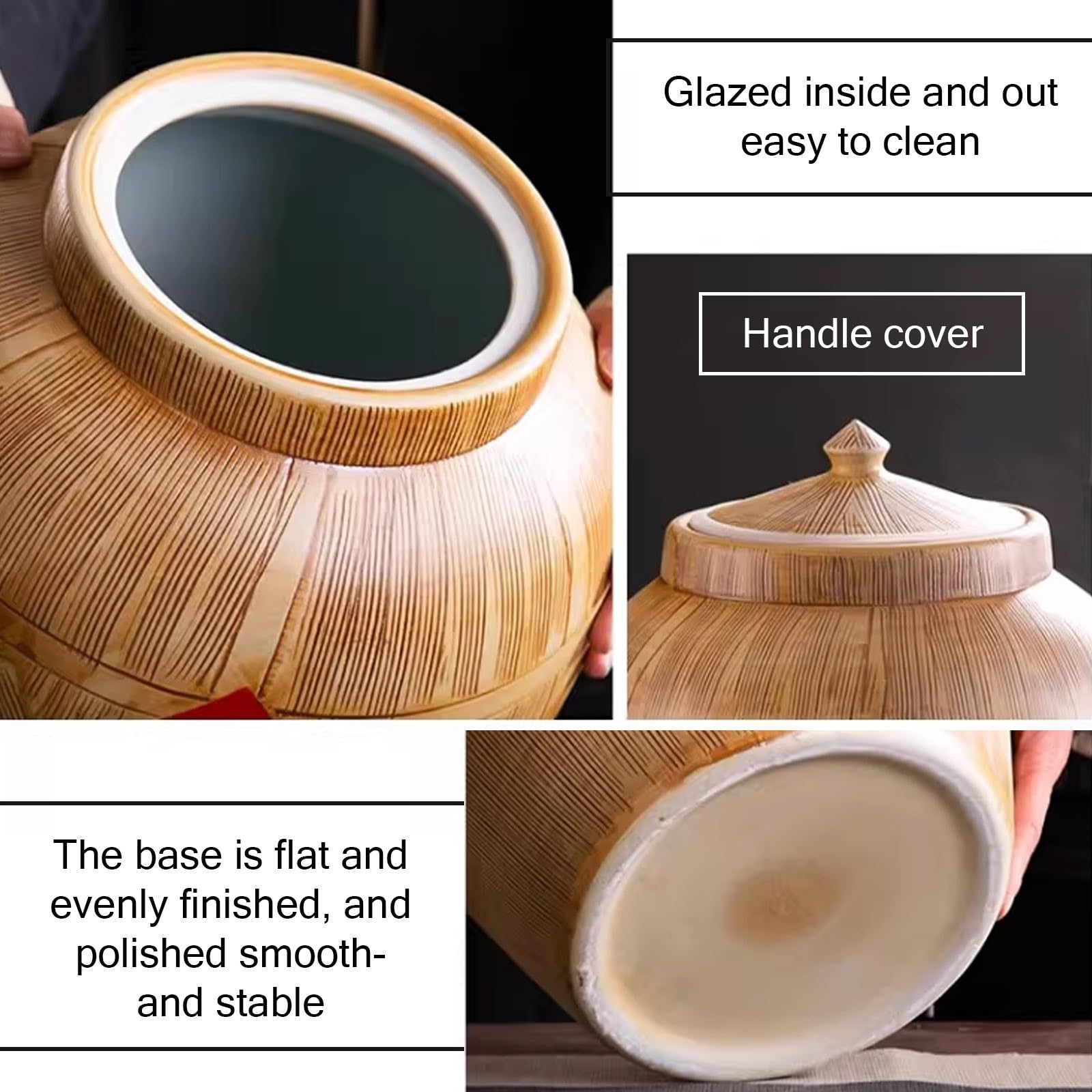 Chińskie ceramiczne wiadro na ryż, pojemnik na ryż z pokrywką, słoik do przechowywania żywności o dużej pojemności na ziarna, mąkę, płatki owsiane, kawę, brązowy cukier, herbatę, ciastka, orzechy
