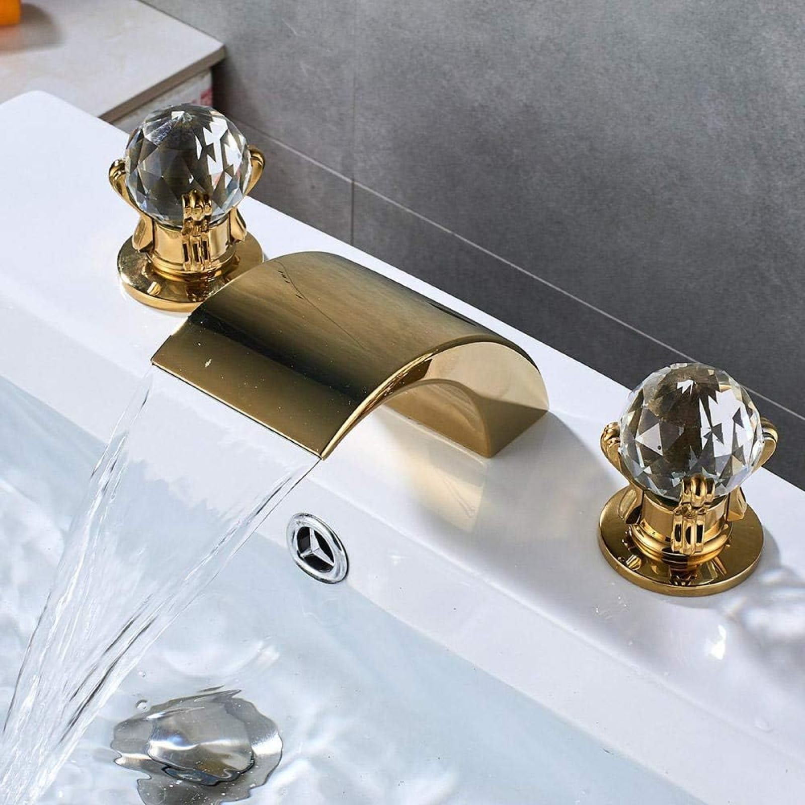 Miscelatore Compatible with lavabo Maniglia in cristallo Rubinetto Compatible with bagno a cascata dorata Rubinetto Compatible with lavabo Compatible with vasca da bagno con montaggio su piattaforma