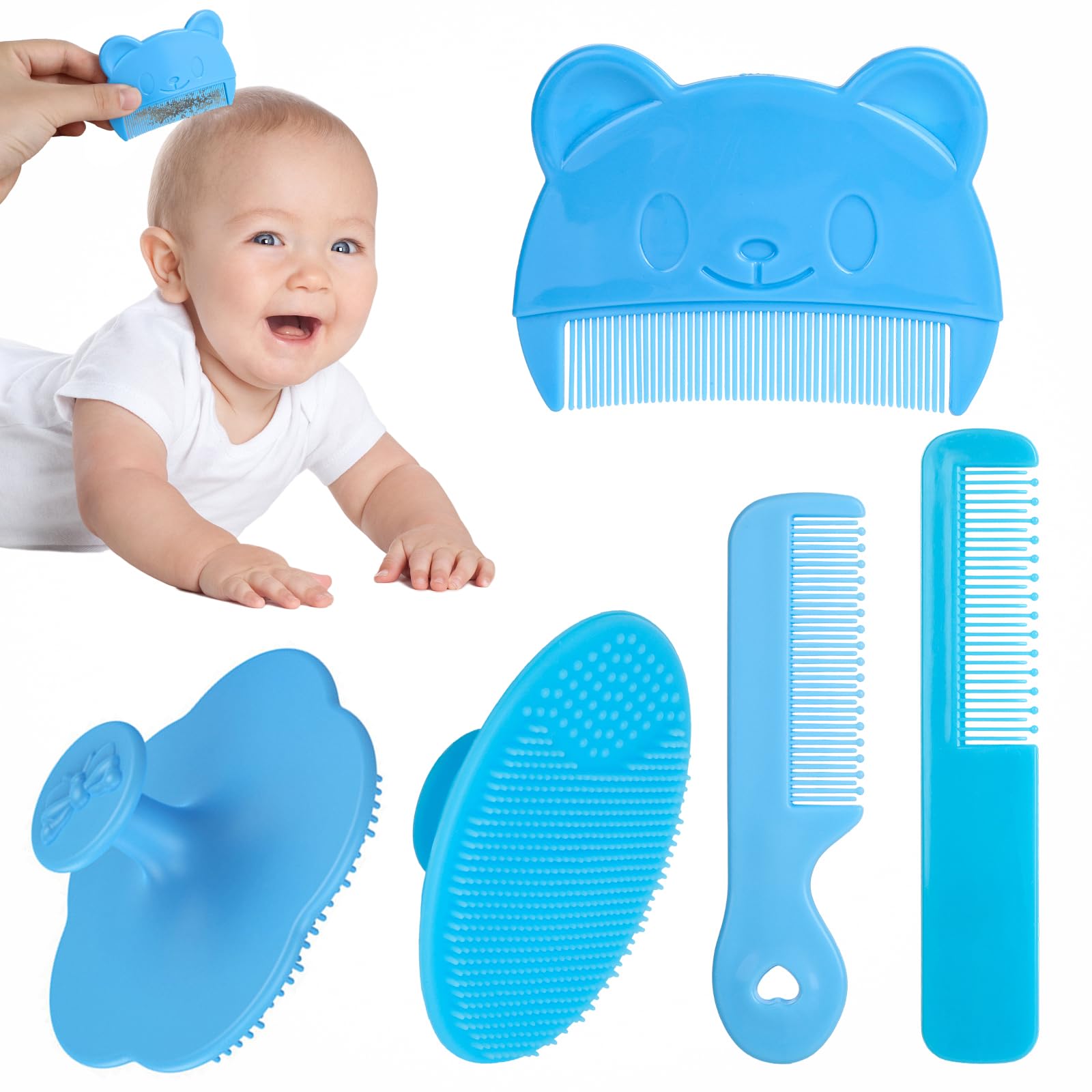 5 Stück Milchschorf Kamm, 3 Weich Baby Kamm und 2 Silikon Babybürste, Schorfkamm Baby Effektives Kopfgneis Entfernen, Babykamm für Neugeborene und Baby