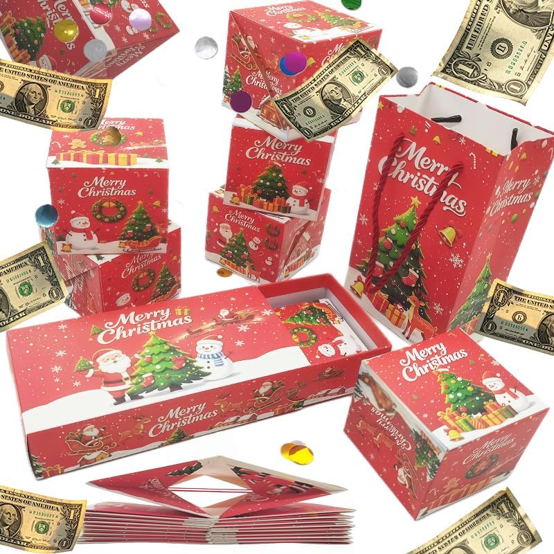 Christmas surprise gift box explosion,Surprise Bouncing Envelope Gifts Box with Confetti, Unique Folding Pop Up Gift Box for Christmas, Birthday, Anniversary, Valentine's Day 10 Bounces