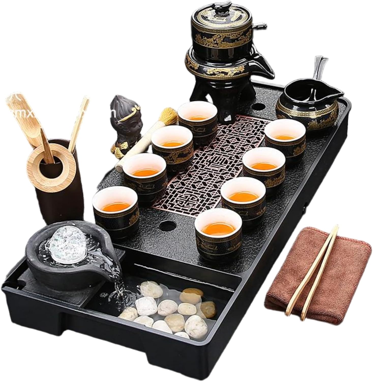 MOYEE 汝窑 Chinese Gongfu Tea Set,Home,Gifting and Office 套装流水茶盘 Chinese Gongfu Tea Tray 陶瓷茶壶整套茶杯高档家用喝茶中式茶海 A110