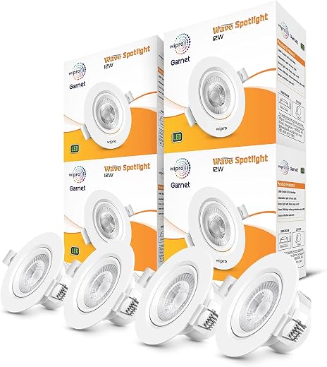 Wipro Garnet 12W Round LED Wave Spotlight |COB Spotlight for Ceiling|Warm White Light (2700K) | Adjustable Design | Recess...