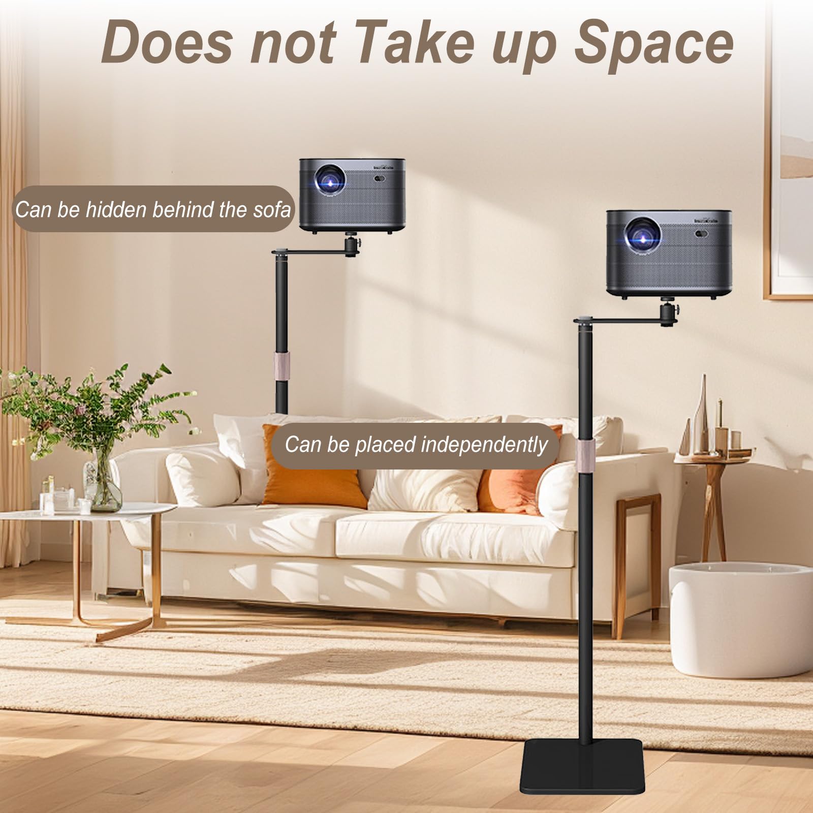 Support de vidéoprojecteur, pivotant à 360°, hauteur réglable de 85 à 130 cm, tige de support en métal épais, pied en métal stable, capacité de charge jusqu'à 5 kg, mini support de sol pour la maison