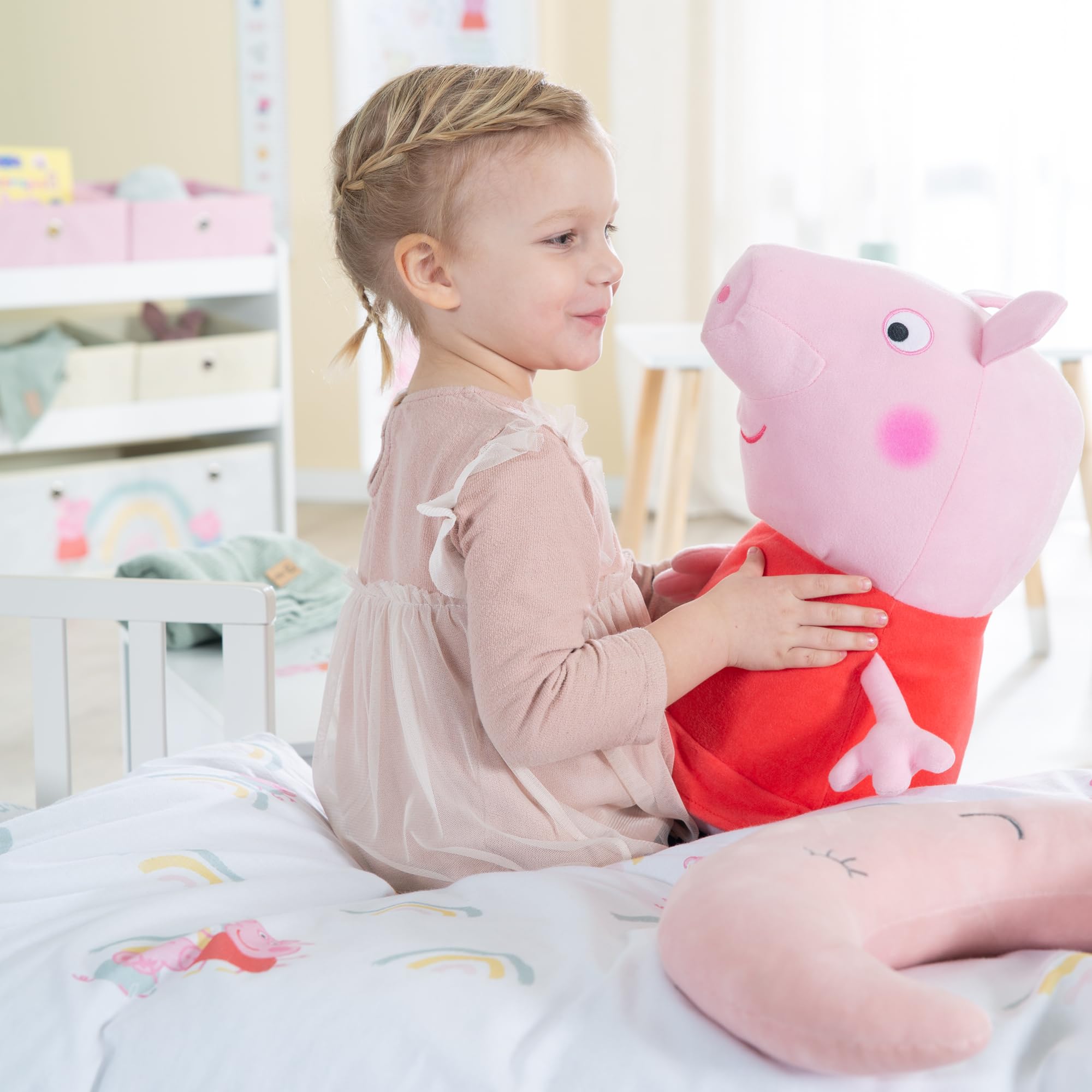 roba Cama Infantil Montessori Peppa Pig 70 x 140 cm para Niños + Somier y Ropa de Cama - Utilizable hasta 7 Años - Blanco/Diseño de Cerda