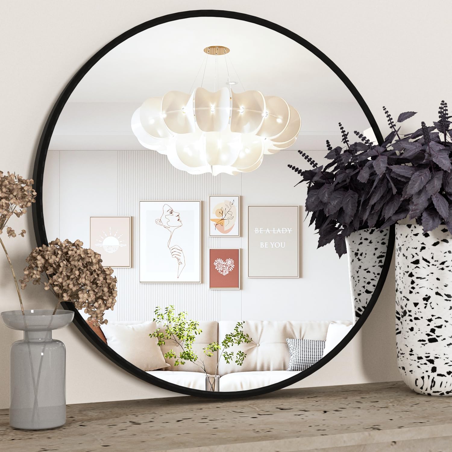 CASSILANDO Circle Mirror 60CM, Black Round Mirror Circle Mirror for Bathroom Washrooms, Entryways Large Round Mirror for Wall Decor Vanity(24in, Black)