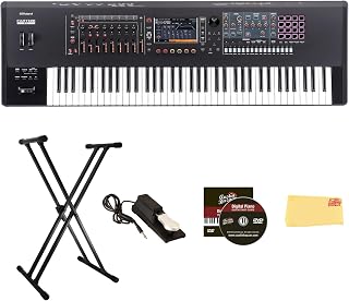 Fantom 7 EX 76-Key Workstation Keyboard Synthesizer Bundle with Adjustable Stand, Sustain Pedal, Online Piano Lessons, Instructional DVD, and Austin Bazaar Polishing Cloth