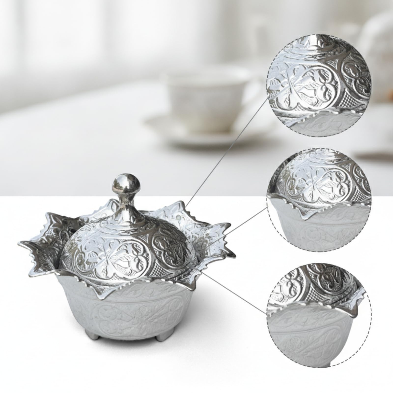 Boîte à Sucre Turque Gaufré Sucrier avec Couvercle Vintage Récipient pour Collectionneurs, Extra Large Et Épais
