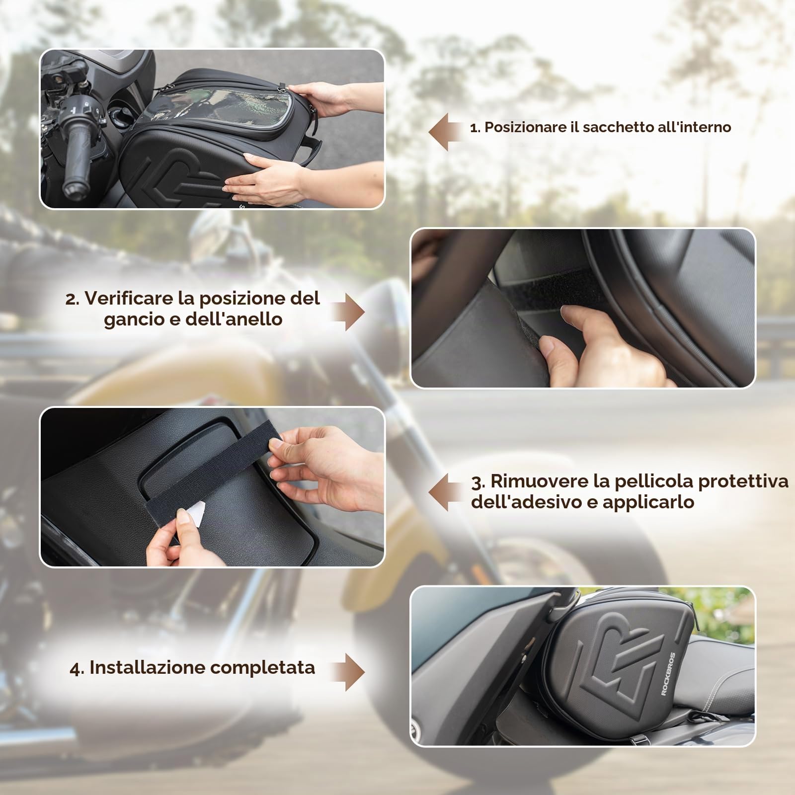 ROCKBROS Borsa da serbatoio per moto, 14 l, rigida, navigazione, impermeabile, cerniera, casco
