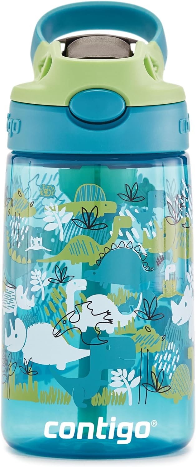 Contigo Kids Water Bottle Easy Clean Autospout with Straw, BPA-free stainless steel drinking bottle, 100% leak-proof, easy to clean, ideal for daycare, Dinoboy