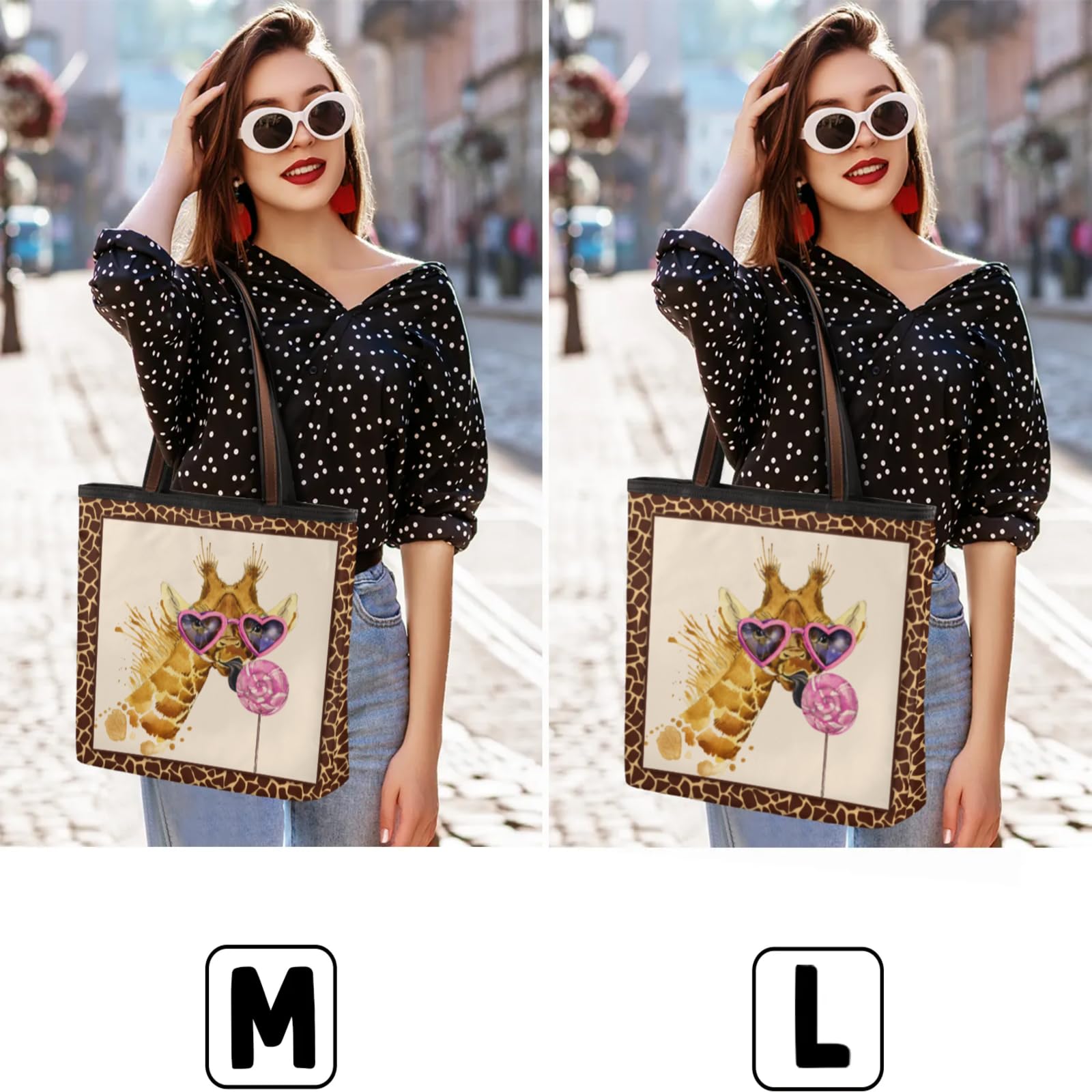 Watercolor Giraffe Leopard Tote Bag Multi Pocket Zippered Beach Bag Lightweight Waterproof Handbag for Women Men Work Gym Travel Swimming Yoga Grocery Shopping M