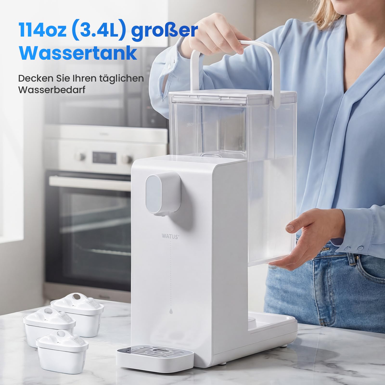Heißwasserspender, heißes Wasser in Sekunden, Wasserspender mit Filterung und Heizung, enthält 3 Filterpatronen. Filtern Sie Wasser, um Kalk, Chlor,Blei und Kupfer im Leitungswasser zu reduziere