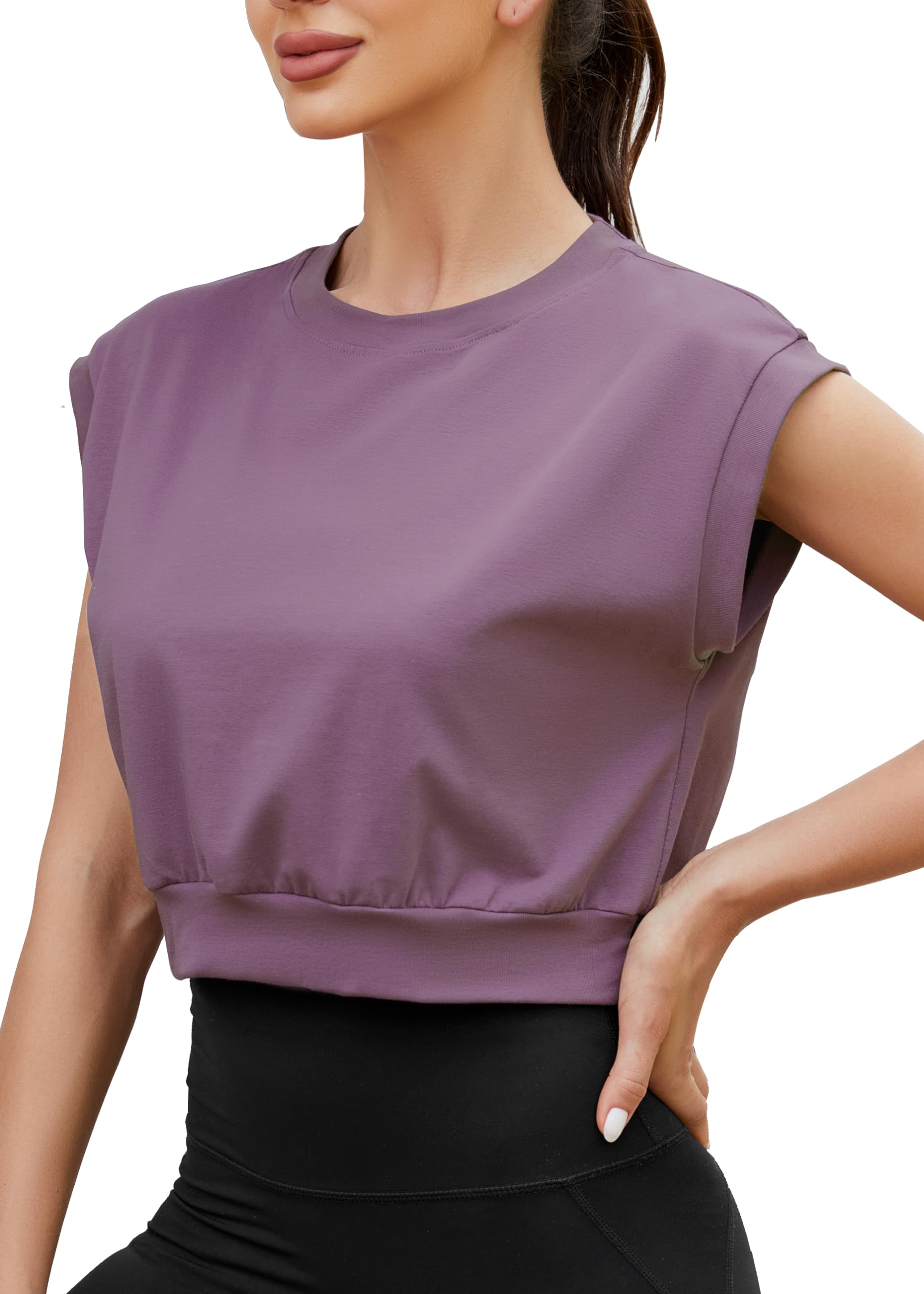 Mippo Camiseta corta de entrenamiento para mujer, ajuste holgado, manga casquillo, atlética, gimnasio, yoga