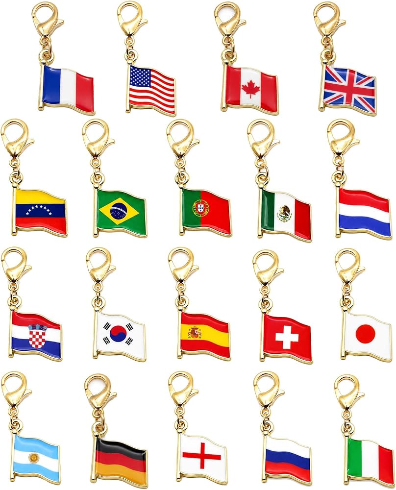 19 Pack Assorted Country Flag Charms, Alloy Enamel National Flag Pendant — 사진 1
