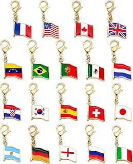 19 Pack Assorted Country Flag Charms, Alloy Enamel National Flag Pendant