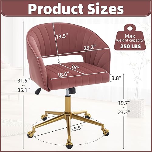Miniatura 2 de ABET Silla de escritorio con ruedas, silla de terciopelo para oficina en casa, sillón giratorio con base dorada, sillas modernas tapizadas,