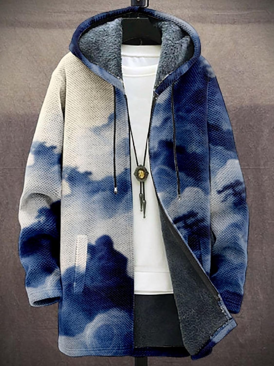 2025 Men's Ethnic Pattern Hooded Jacket Long Cardigan Hoodies Full Zip Vintage Knitted Zipper Coat with Pocket - Image 2