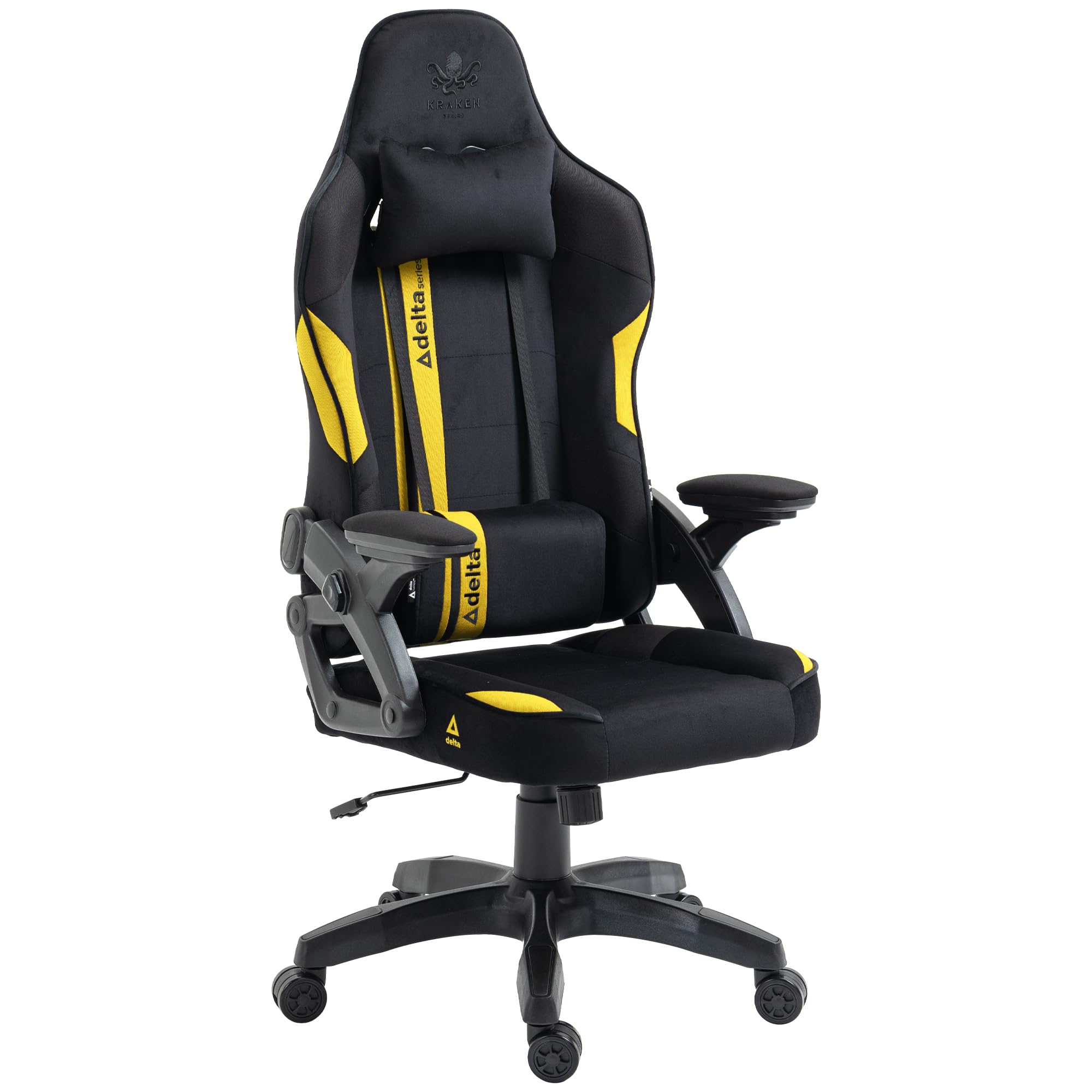 Sedia Gaming Tessuto Velluto - Giallo Poltrona Gaming Ergonomica Con Cuscino Lombare, Poggiatesta, Braccioli 2D E Dondolo, Sedia Ufficio Con Schienale 120°, Portata 130 kg