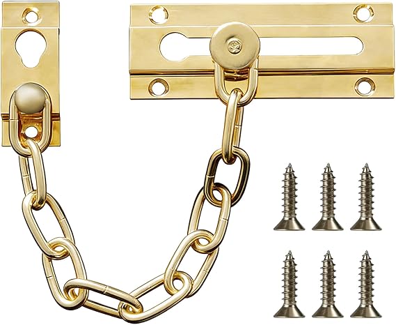 Golden Door Chain Lock, Heavy Duty Safety Chain Lock,Internal Door Restrictor, Security Latch Chain Lock Sliding Bolt, Door Chains for Front Door, Home, Hotel, Bedroom