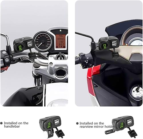 Miniatura 10 de Cargador USB dual impermeable de 5 V 3.1 A y voltímetro de pantalla de voltaje azul para montaje de manillar de 78 y 1 pulgada