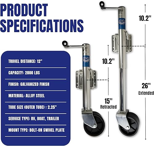 Miniatura 2 de Jeremywell Gato giratorio para remolque de doble rueda de 2000 libras con lengüeta de doble remolque de barco de 26 pulgadas de longitud