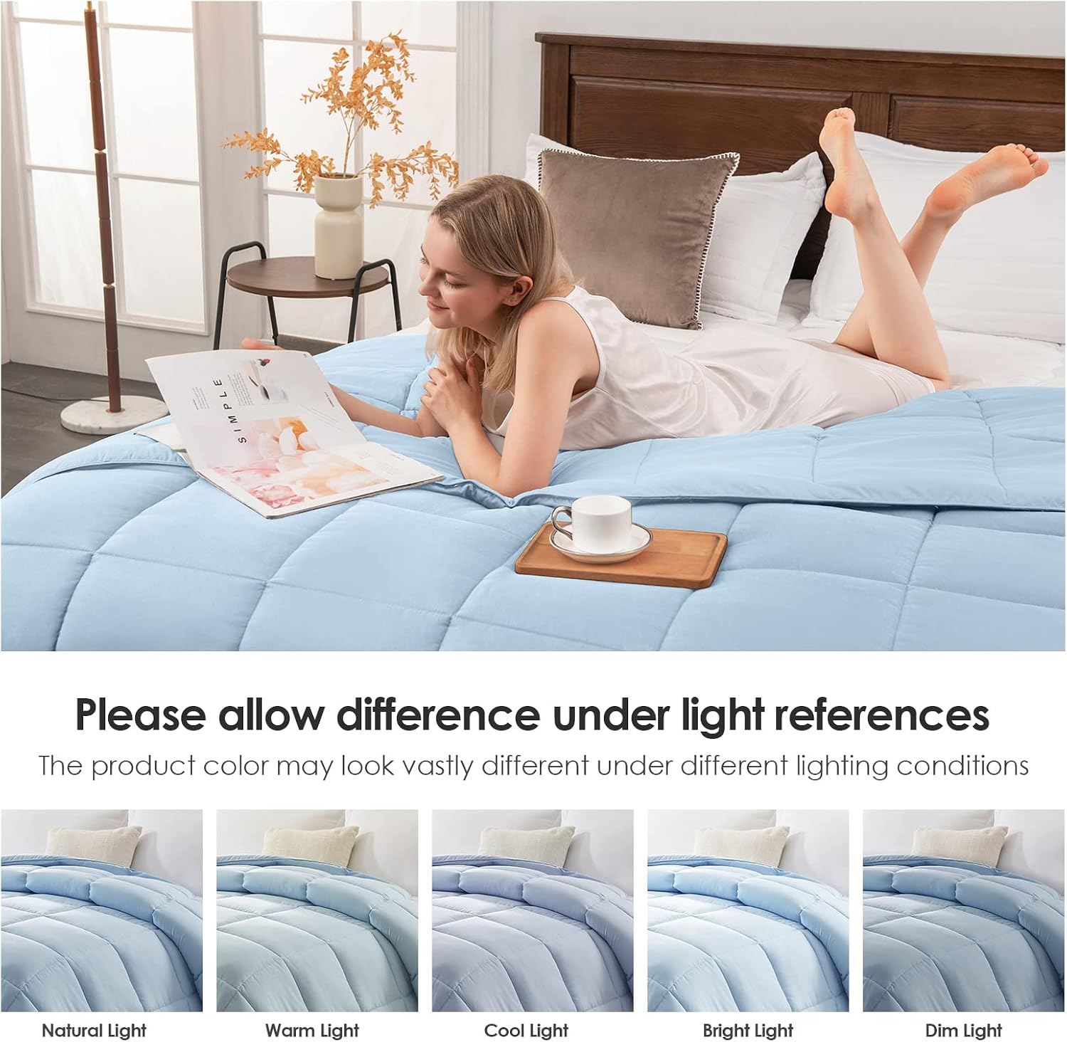Homelike Moment Queen Comforter Light Blue Lightweight Duvet Insert - Down Alternative Comforters Queen Size, All Season Full Bed Duvet Inserts with Corner Tabs Blue