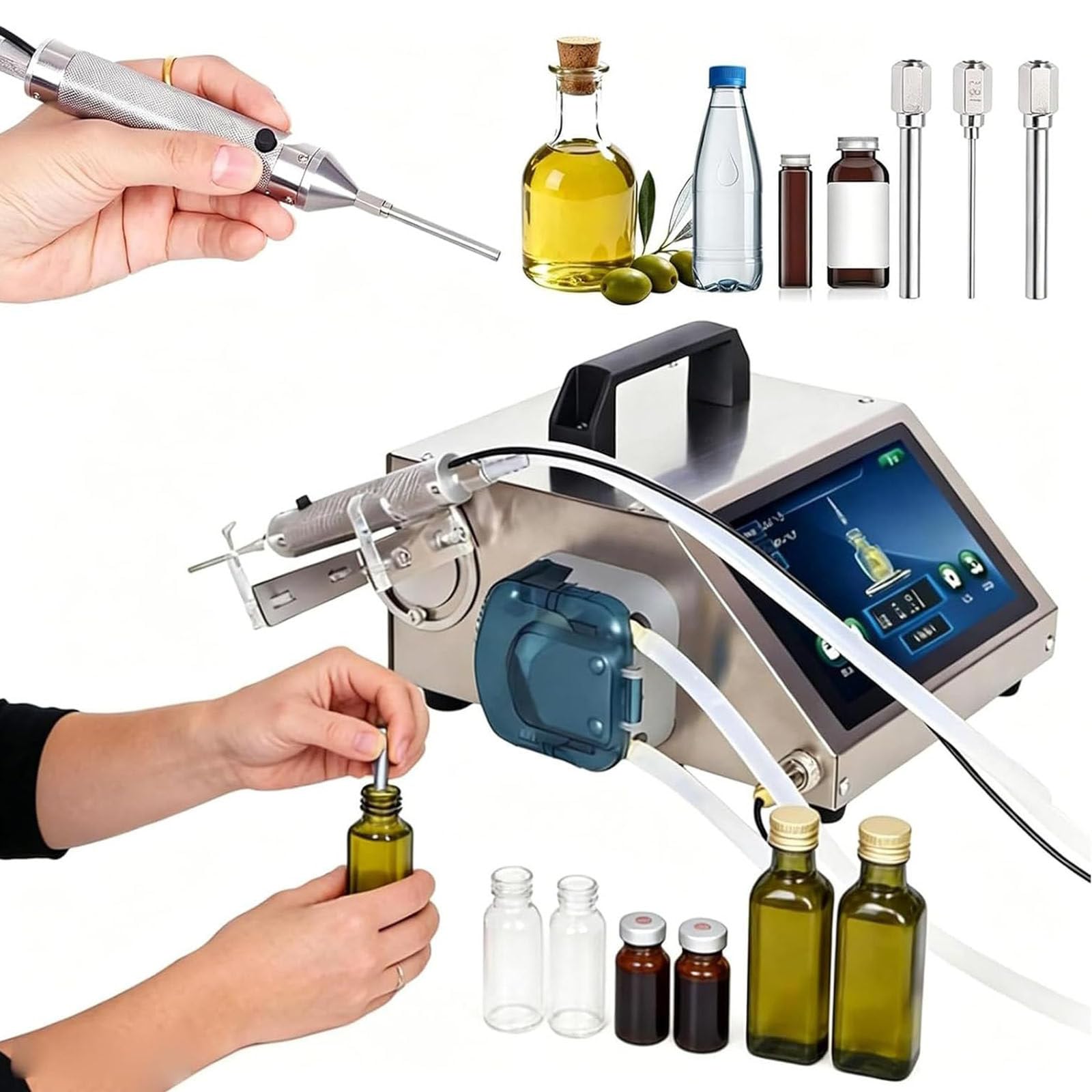 Máquina de llenado con bomba peristáltica para botellas pequeñas de hasta 100 ml