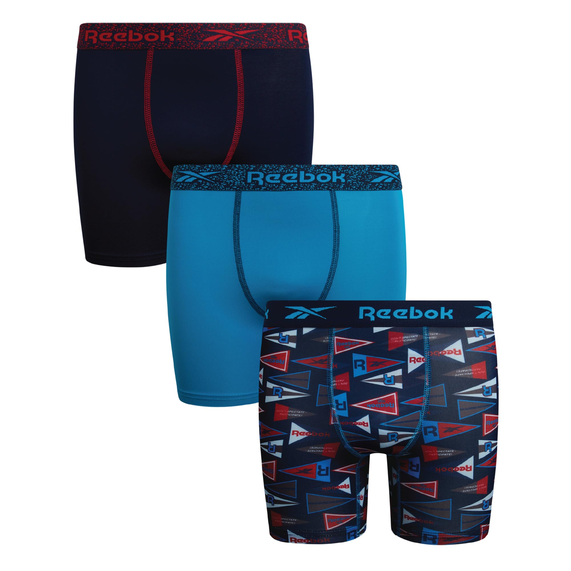Reebok Boys Boxer Briefs - 3 Pack Performance Soft Stretch Breathable 5 Inseam Boxer Briefs Boys Underwear 6-18
