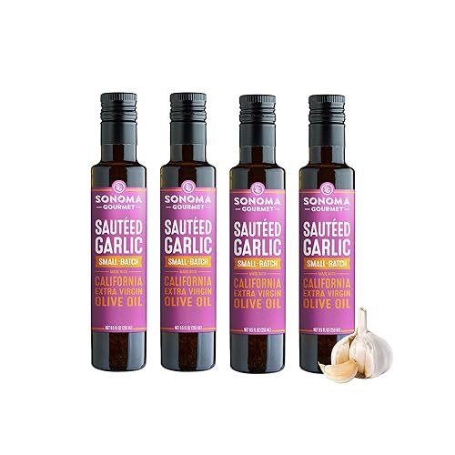 Sonoma Gourmet Aceite de oliva con sabor a ajo salteado  Aceite de oliva virgen extra 100% California  8.5 onzas líquidas (paquete de 4)