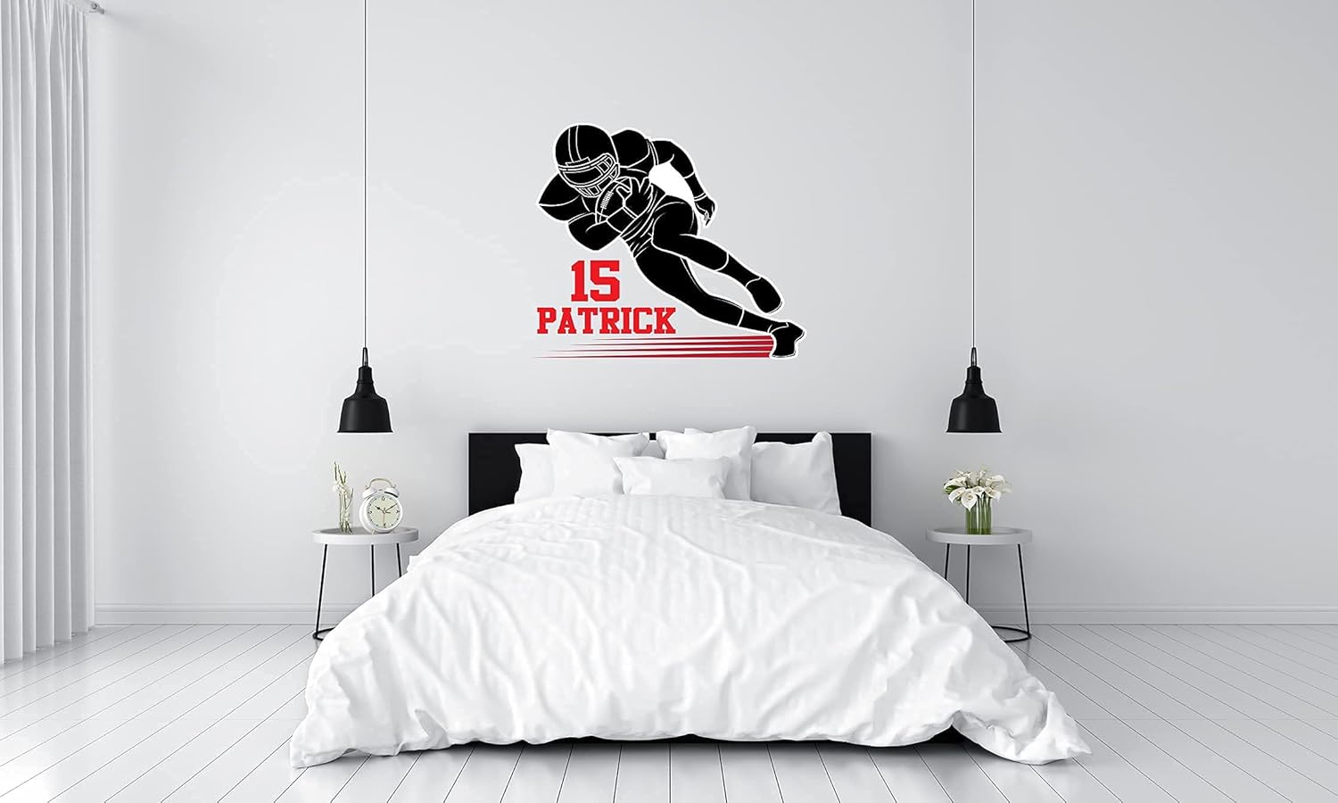 Custom Football Player Wall Decal - Personalized Name Football Player Wall Decor - Name & Number Sport Player Sticker - Wall Decor for Home Kids Bedroom (Wide 30x30 Height)