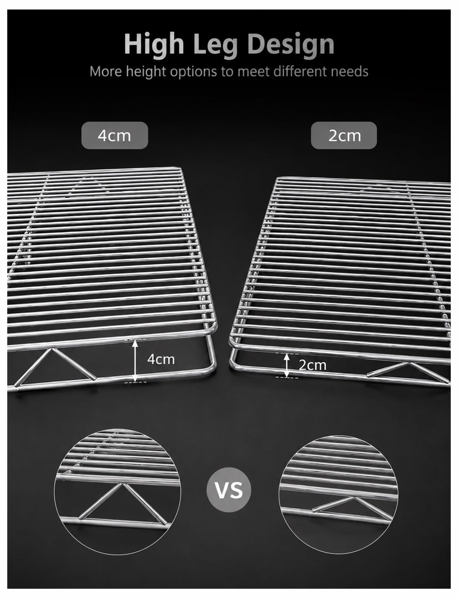 Générique Grille de cuisson surélevée en inox, cadre 5 mm et maillage 3 mm | Pieds de 2 ou 4 cm pour four, repos de viande, refroidissement du pain et cuisine pro(80x50x4cm)