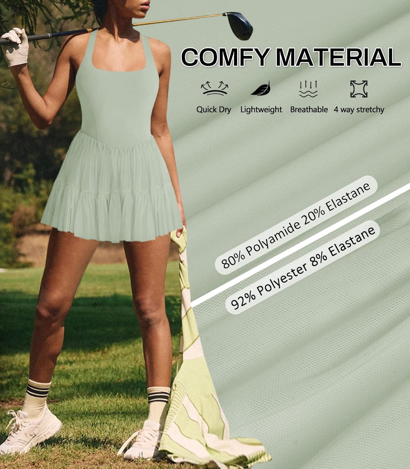 Women's Tennis Flowy Pleated Ruffle Athletic Dress for Women Halter Neck Sleeveless Mini Golf Dress with Shorts Pocket - Image 5