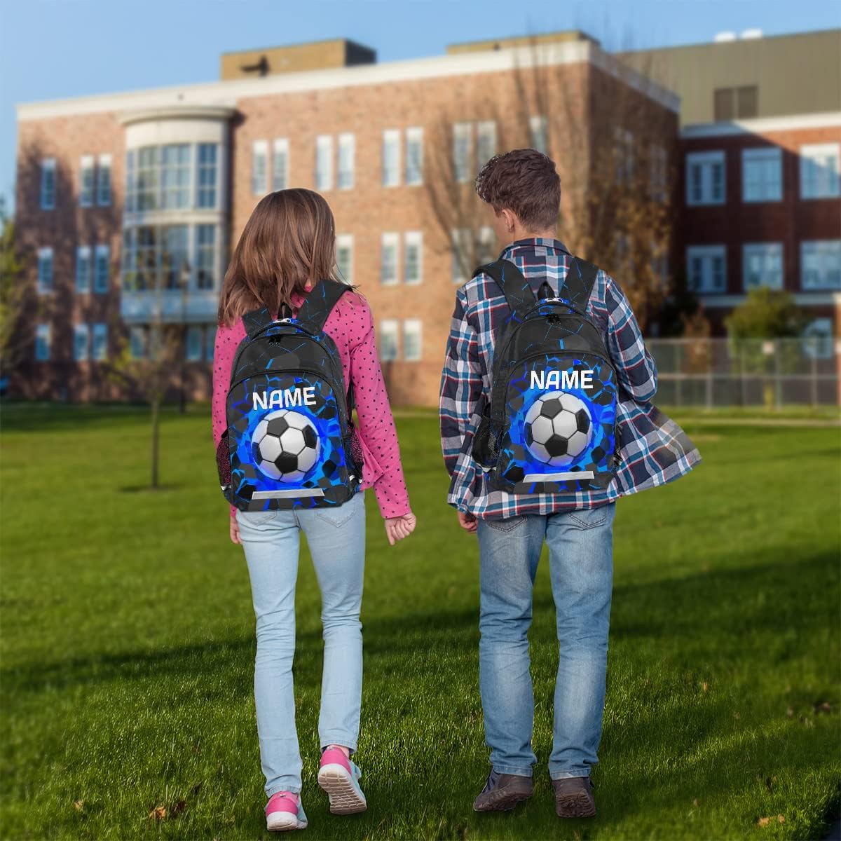 Sport Football Ball Custom Name School Backpack for Boy Girl Teen Soccer Sport Personalized Student Bookbag for Primary Junior College Customized Laptop Backpack for Men Women