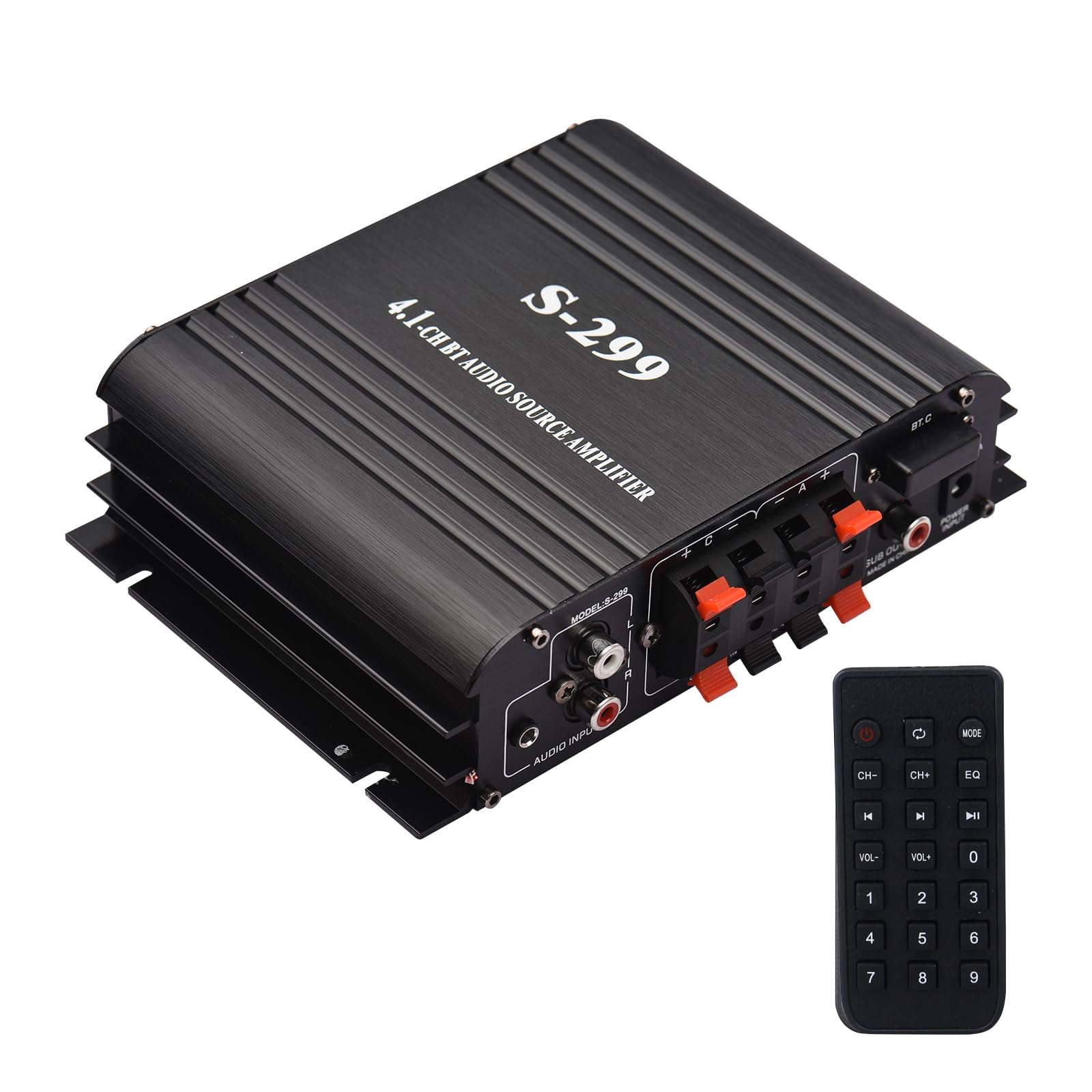 S-299 4.1-Kanal -Kompaktverstärker Audio Leistungsverstärker mit 110-240V Weitbereichsspannung, Fernbedienung, USB & Speicherkartenleser, geeignet für Haus und Auto (EU-Stecker)